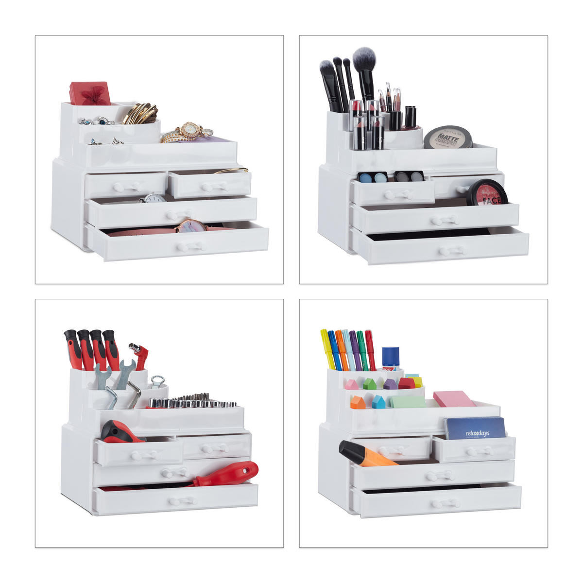 MAKEUP Organizer - Weiß, Kunststoff (23.5/19/14cm) - Relaxdays