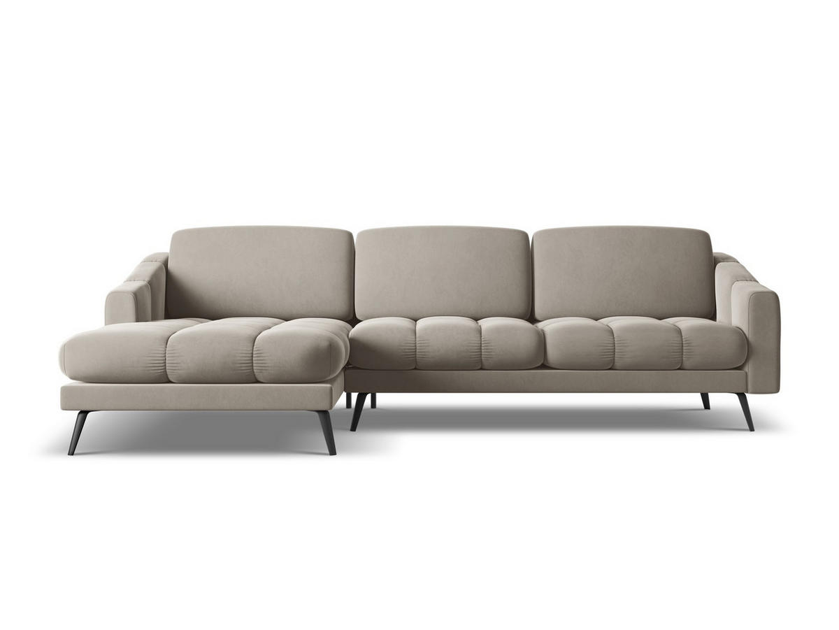ECKSOFA Links Samt Stoff Grau - Taupe/Schwarz, Textil/Metall (160/264cm) - Makamii