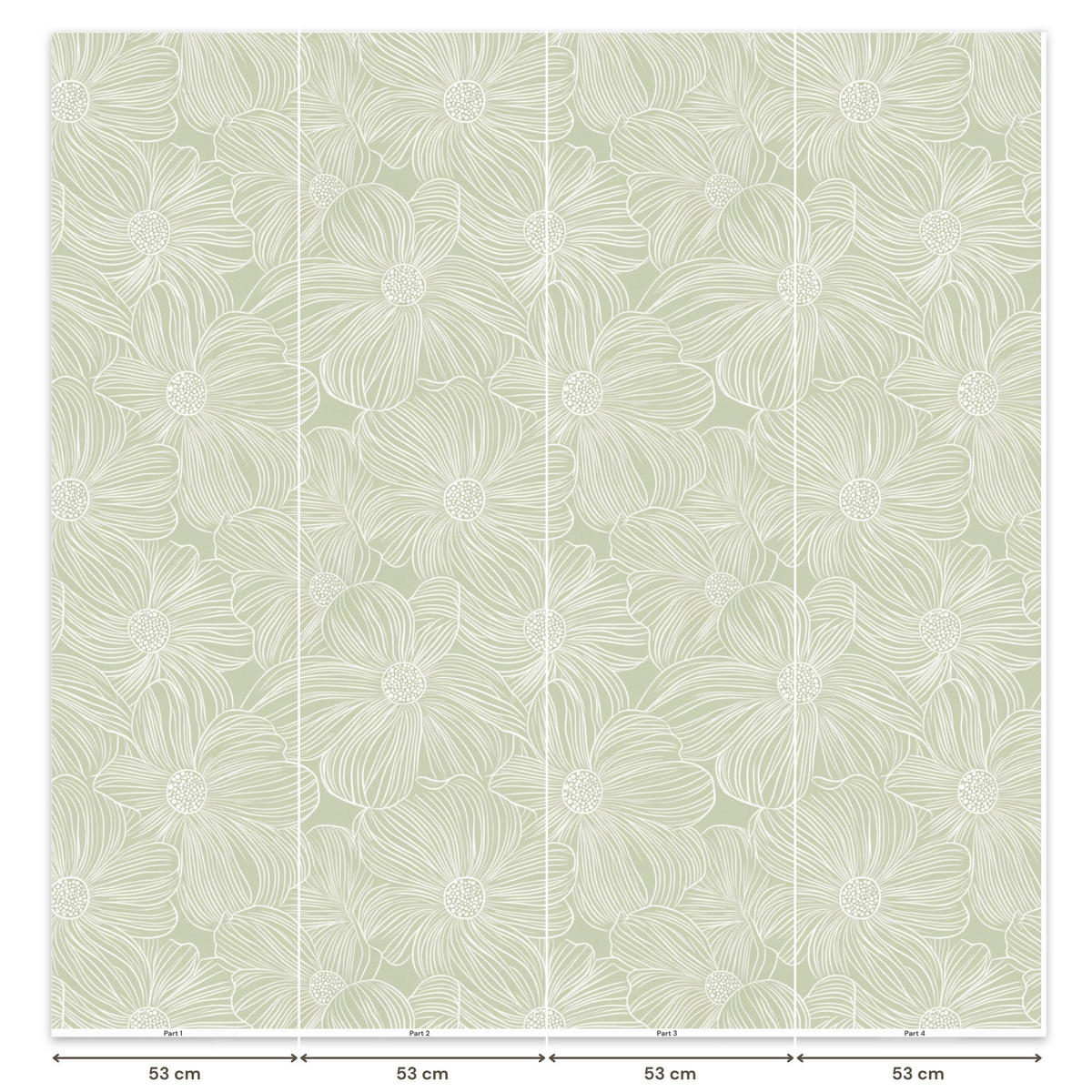 TAPETE - Gelassenheit - Blumen - Grün - 220x200 cm - Salbeigrün, Papier (220/200cm) - OnlyWow