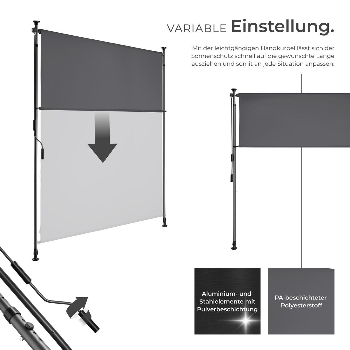 KLEMMMARKISE Taija,leichtgängige Handkurbel,dunkelgrau - Dunkelgrau, Kunststoff (128/310cm) - tectake