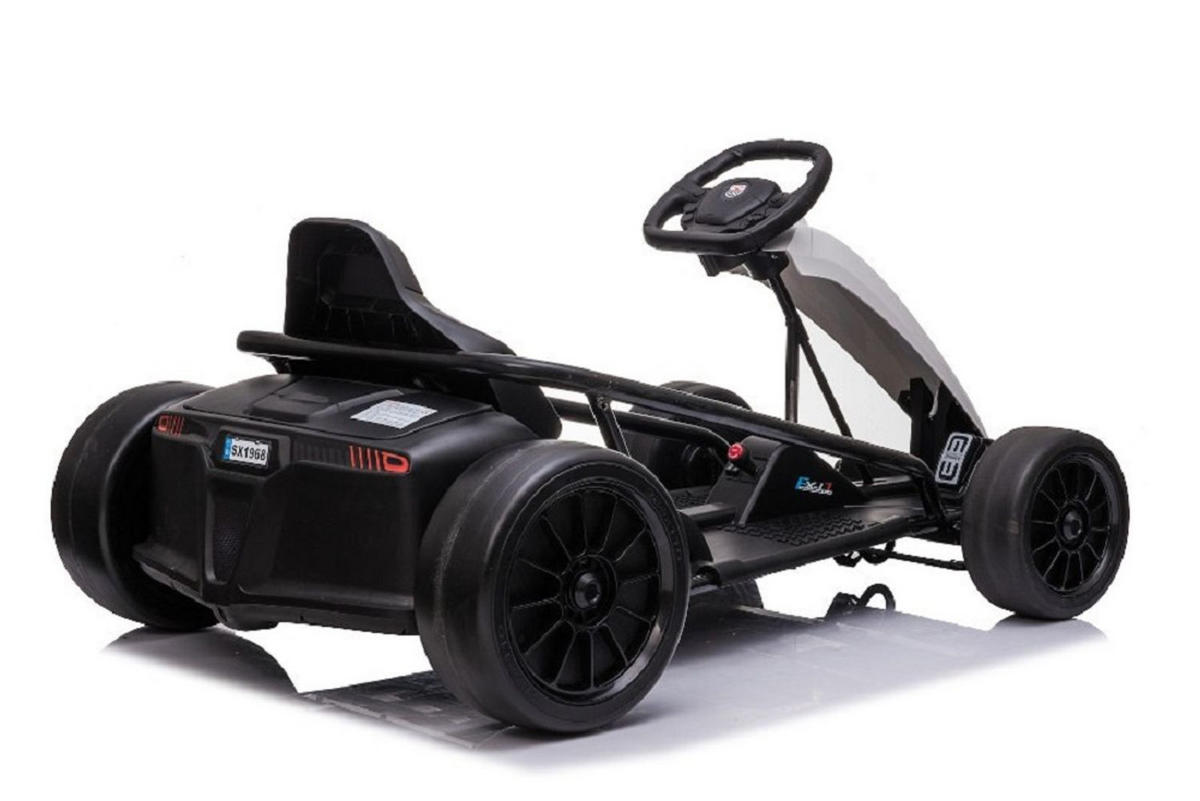 KINDER ELEKTRO-GOKART FXI1 Driftmodus, EVA-Reifen, Sicherheitsgurt, bis 10 km/h, Elektroantrieb - Schwarz, Kunststoff (110/77/54cm) - Es-Toys