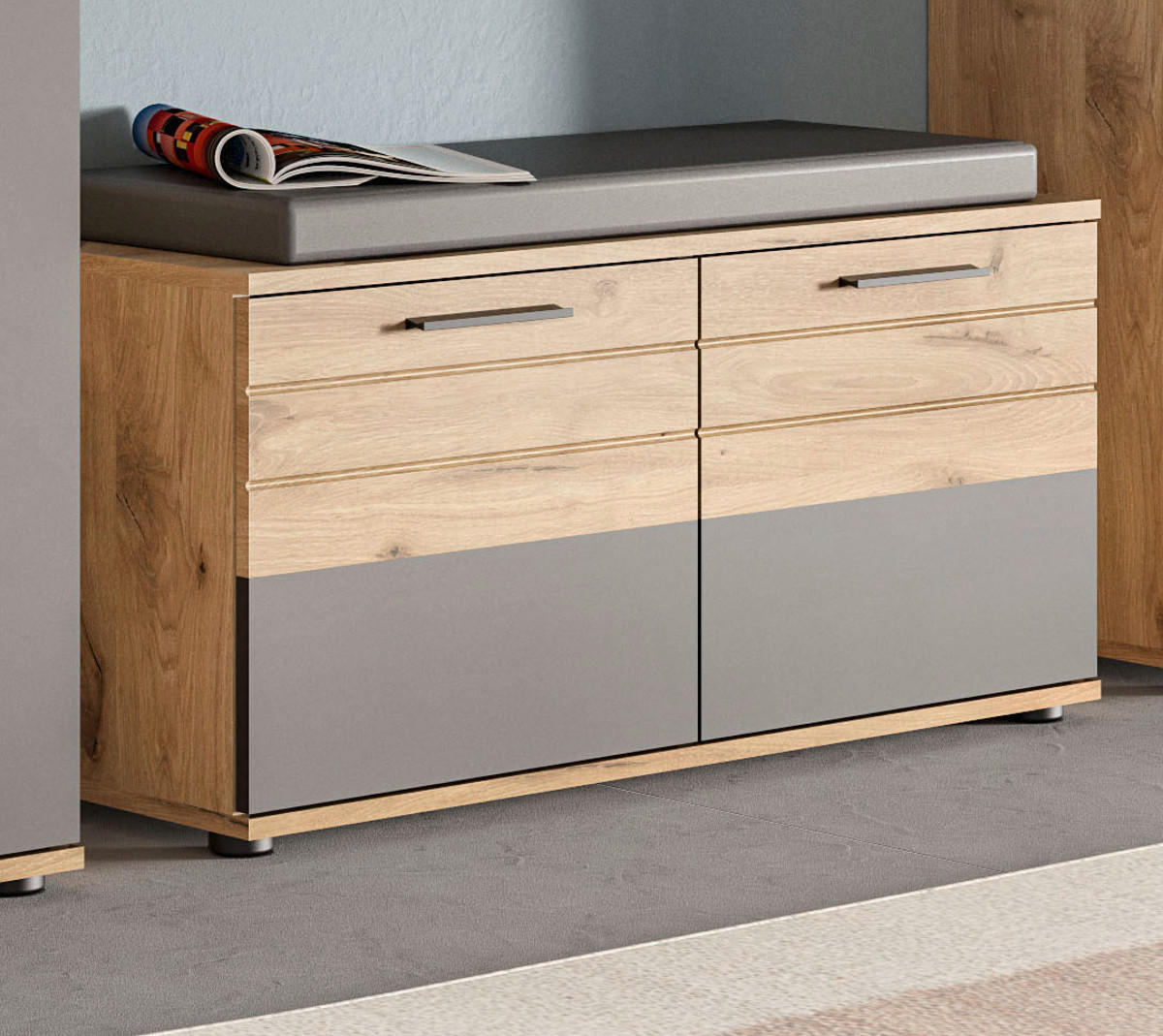 GARDEROBENBANK Eiche, grau 90 cm mit Soft-Close - Eichefarben/Dunkelgrau, Holzwerkstoff/Kunststoff (90/51/37cm) - Inn.Furn