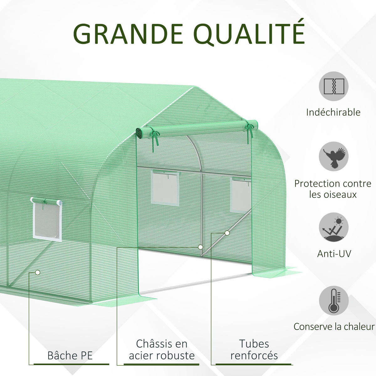 GEWÄCHSHAUS DE-11875 10,5 m² mit Tür + 6 Fenstern Grün - Grün, Kunststoff (300/200/350cm) - ComfortXL