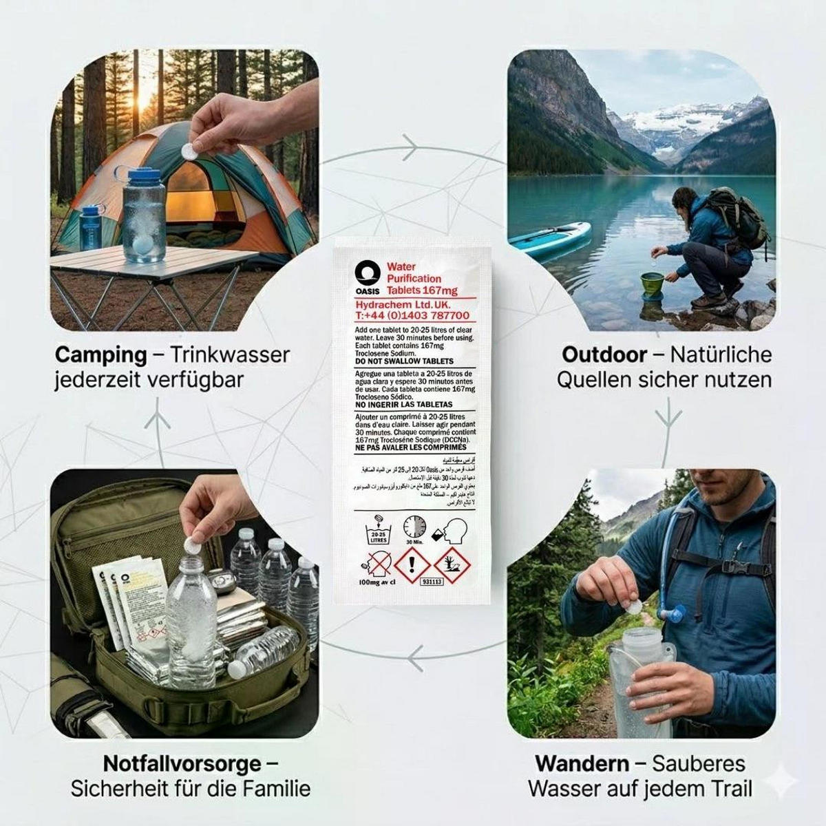 WASSERAUFBEREITUNGSTABLETTEN 50 Stk inkl. 10L Faltkanister Trinkwasser Camping Outdoor - Weiß, Kunststoff (20/25/20cm) - JUNG