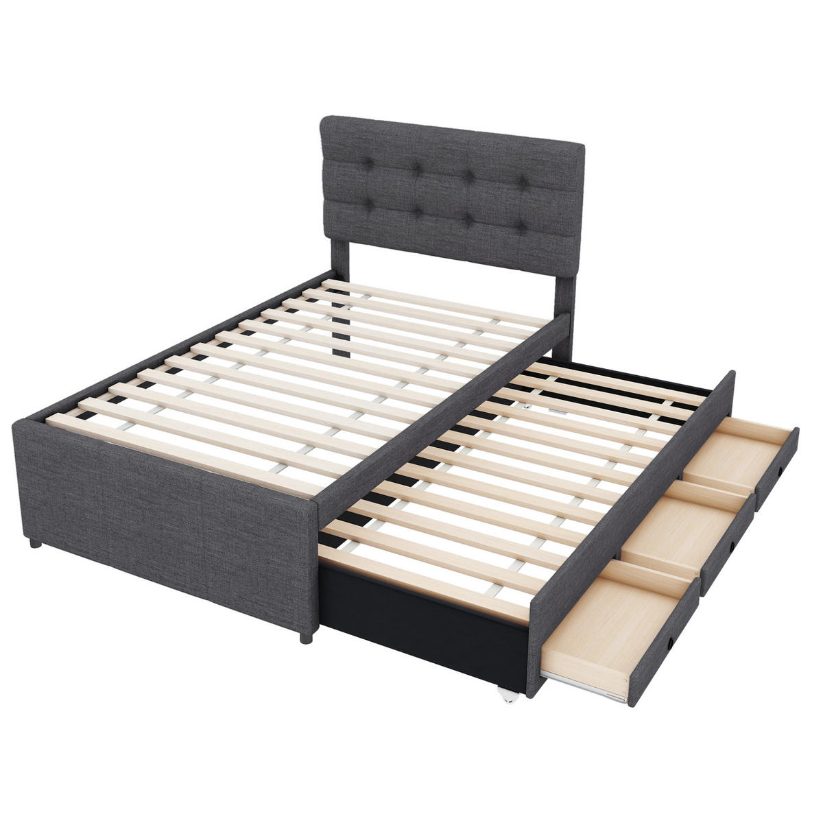 POLSTERBETT 90/200 cm Grau aus Leinen mit Ausziehbett - Grau, Textil (90/200cm) - OKMYHOME