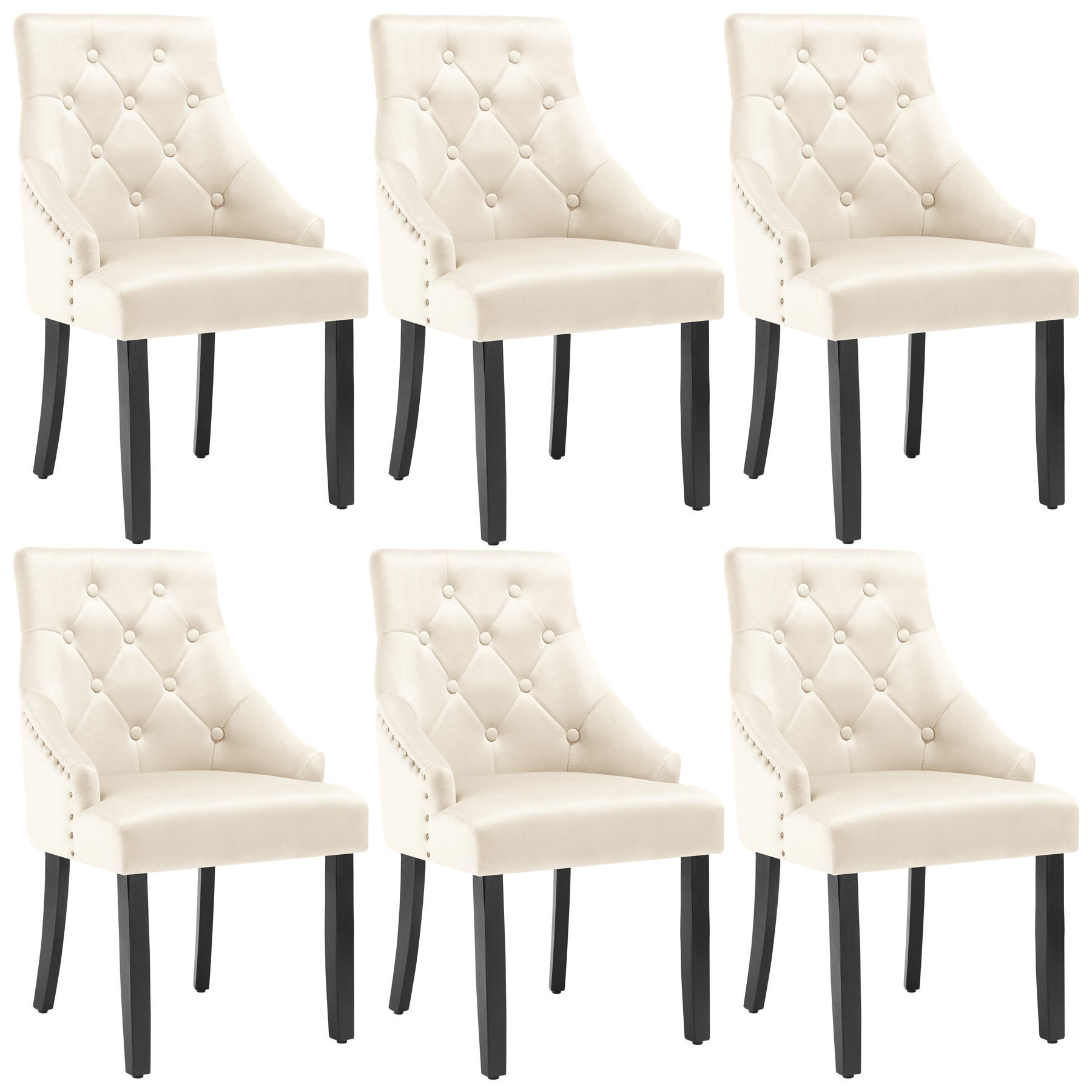 ESSZIMMERSTUHL 6er Set Everdeen,52 x 57 x 91 cm, creme/schwarz - Creme/Schwarz, Holz (52/91/57cm) - tectake