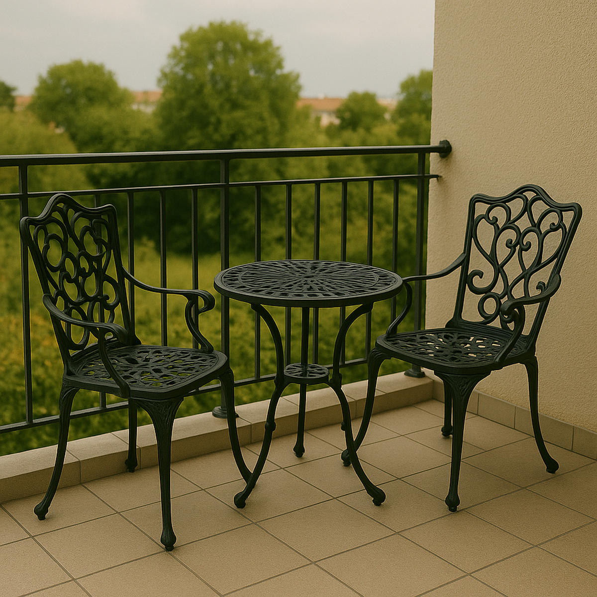 BISTROSET Boulder - Jugendstil - Gartenmöbel Set 3-teilig, Sitzgruppe Aluguss antik grau - Grau, Metall - TPFGarden