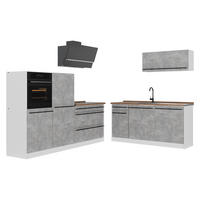 KUCHYŇSKÝ KOUT R-Line, Beton/Bílá, 220 cm pracovná doska Dub Goldkraft - šedá/bílá, kompozitní dřevo (220/143/60cm) - Vicco