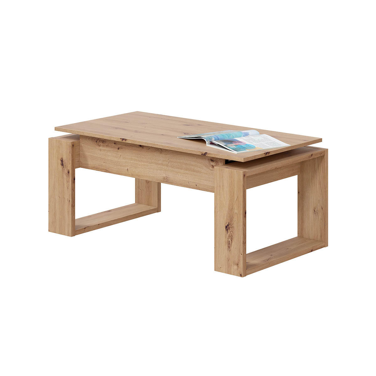DESIGN Couchtisch mit hochklappbarer Tischplatte L102 cm - Ciara - Eiche Artisan, Holzwerkstoff (102/50/43cm) - Calicosy