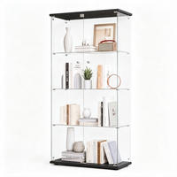 GLASVITRINE Schwarz mit 2 Tür 4 Etagen mit Schloss - Schwarz, Glas (36.32/164.34/80.52cm) - BPKADHY