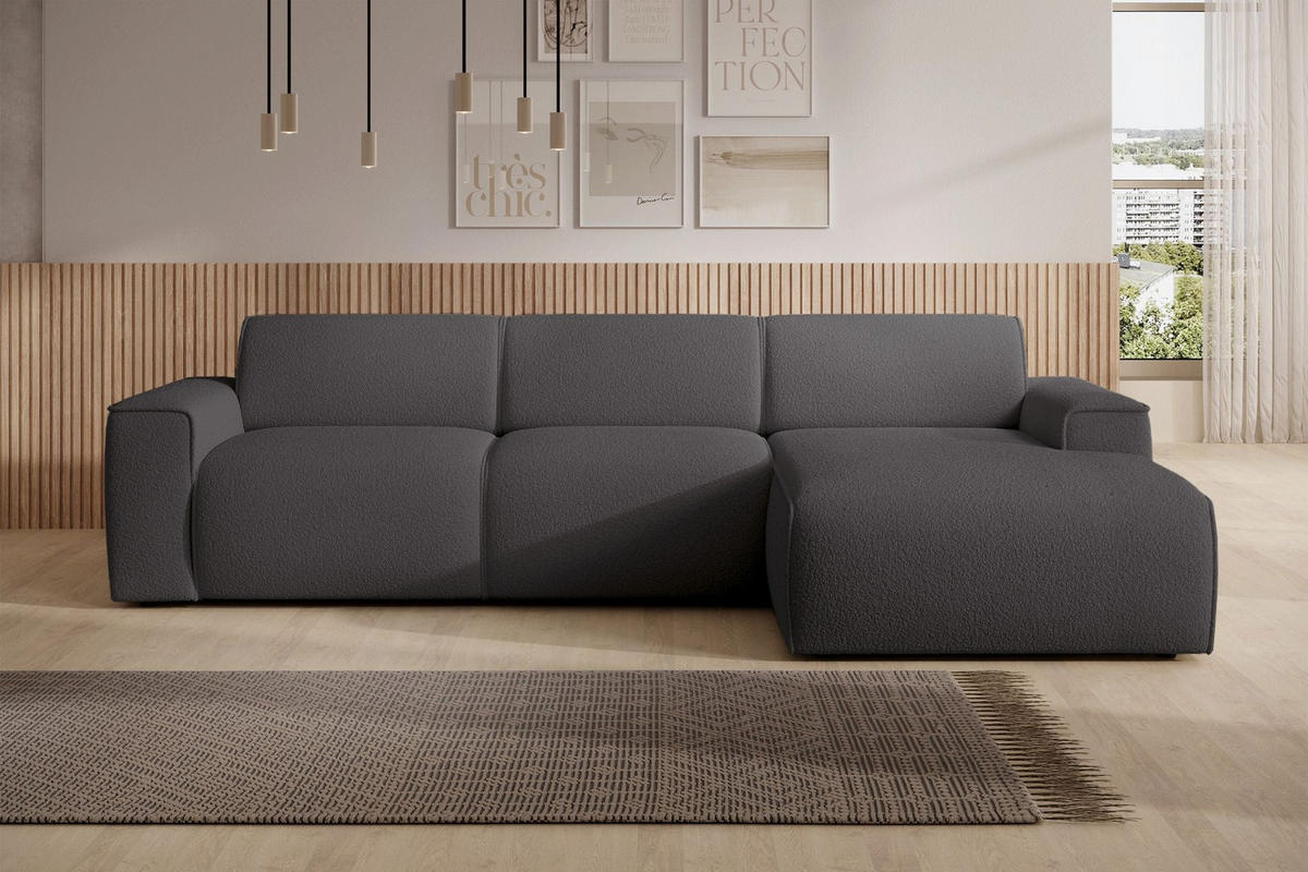 ECKSOFA Bouvi Dunkelgrau rechts - Dunkelgrau/Schwarz, Kunststoff/Textil (165/310cm) - Selsey