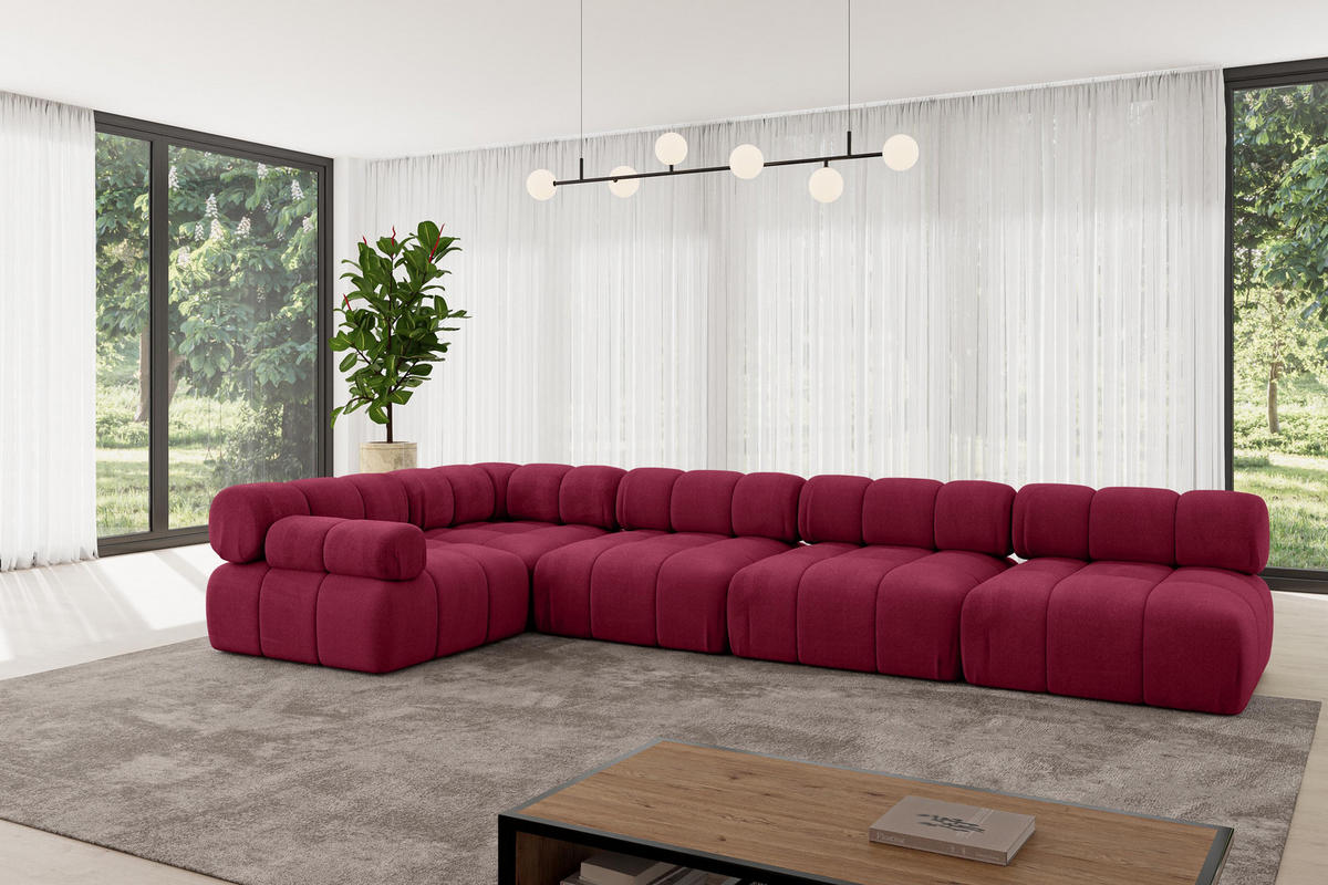 ECKSOFA modulares Sofa Mende-L3 - 380x190x70 cm Bordeauxrot Velours - Bordeaux, Holzwerkstoff/Textil (380/190cm) - ALTDECOR