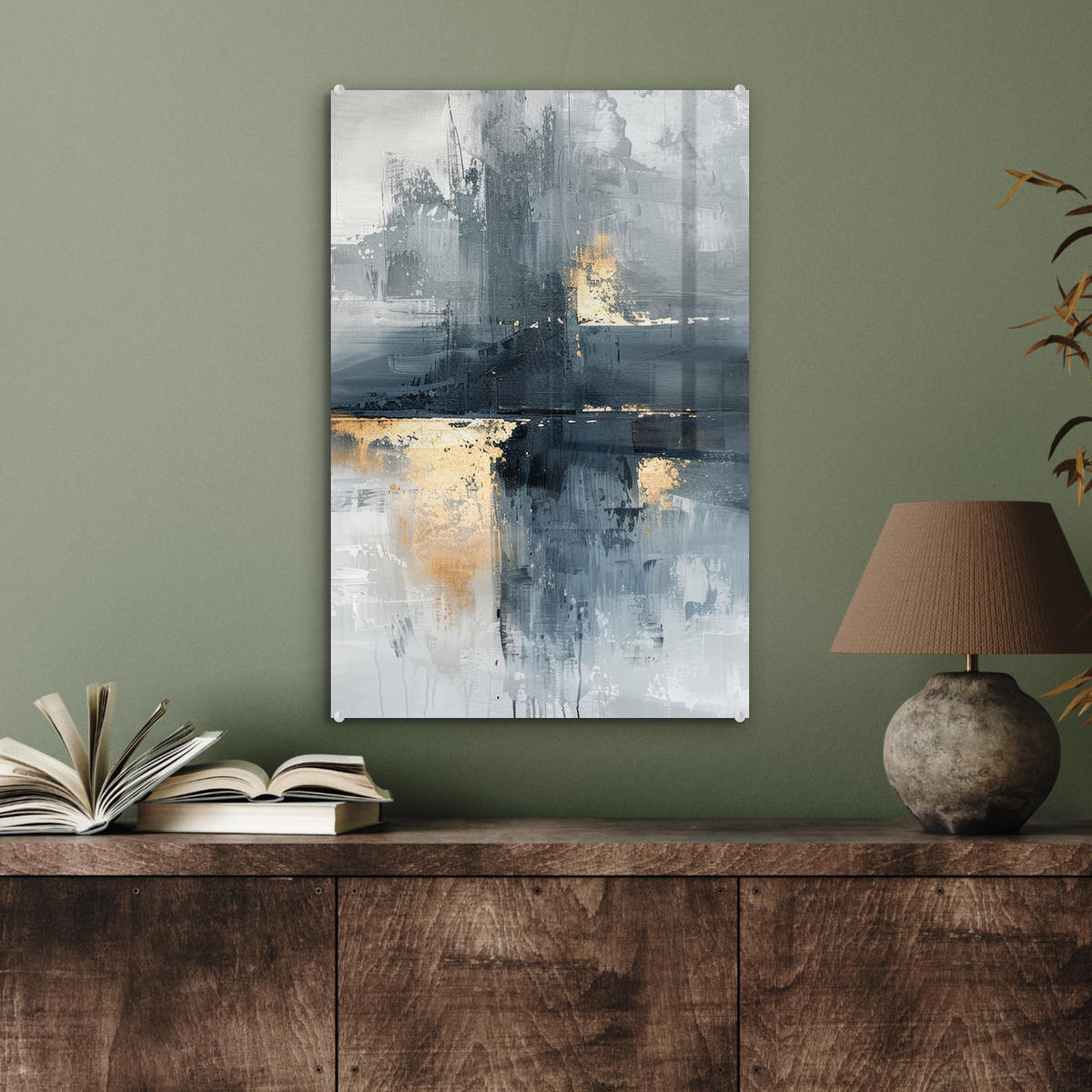 ACRYLGLASBILD Kunst - Grau - Gold - Abstrakt 40x60 cm - Dunkelgrau, Glas (40/60cm) - MuchoWow