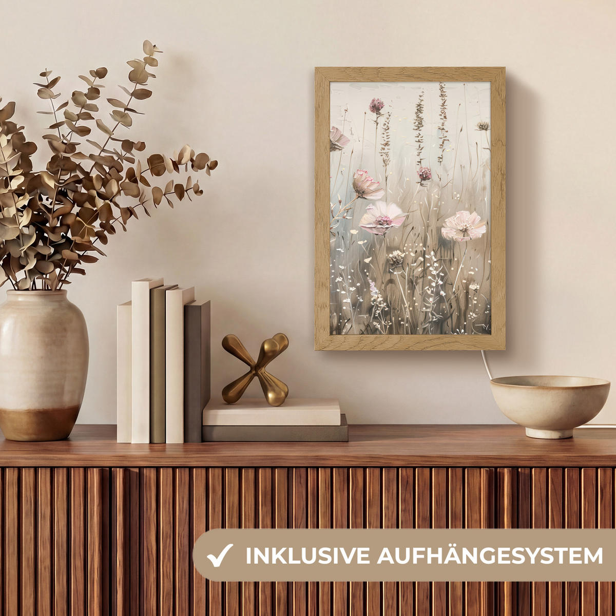 STOLNÍ LAMPA Květiny - růžová - moderní - béžová 20x30 cm - barva akácie, kompozitní dřevo (8/20/30cm) - OnlyWow