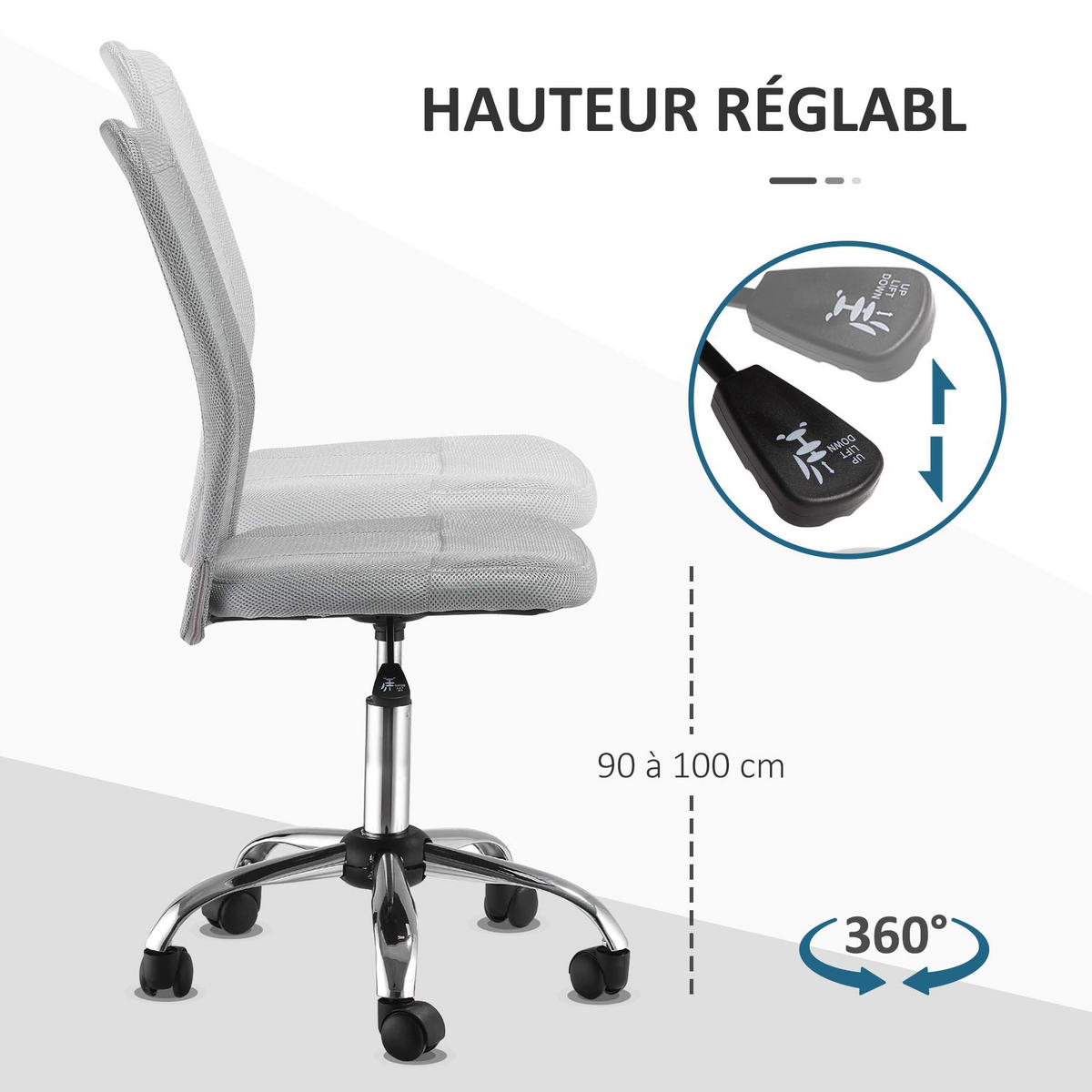 DREHSTUHL ergonomisch höhenverstellbar DE-11657 Chromgestell 360° Grau - Grau, Textil (58/100/43cm) - ComfortXL