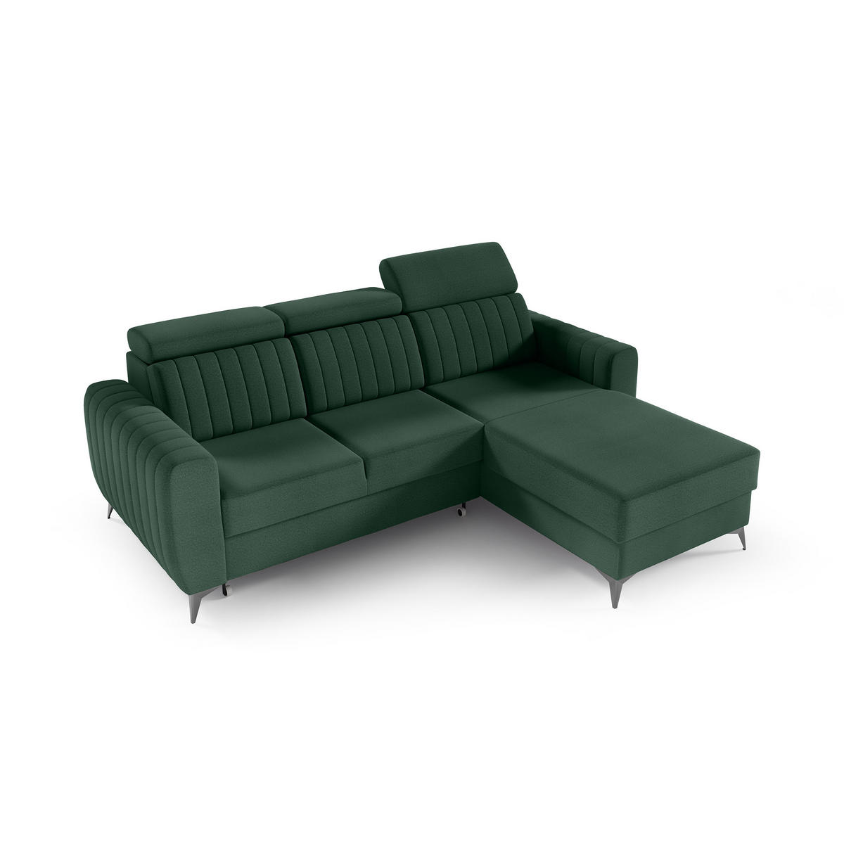 ECKSCHLAFSOFA Connor I verstellbare Kopfstützen, Dunkelgrün - Dunkelgrün/Schwarz, Textil (238/176cm) - Beautysofa