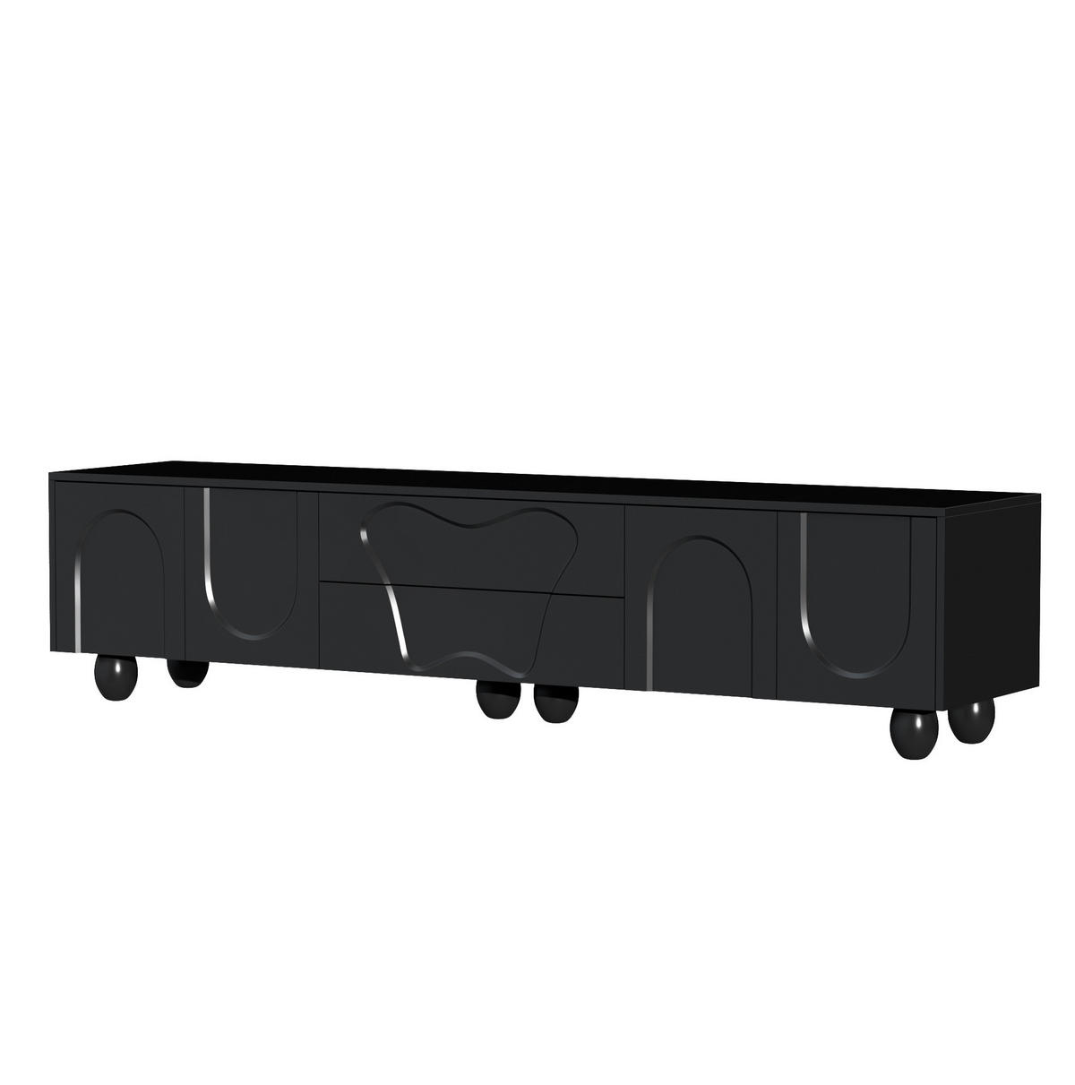 TV-SCHRANK aus Spanplatte 180x40x42 cm Schwarz mit Schubladen und Fächern, viel Stauraum und Massivholzbeinen - Schwarz, Holzwerkstoff (180/42/40cm) - Modfu