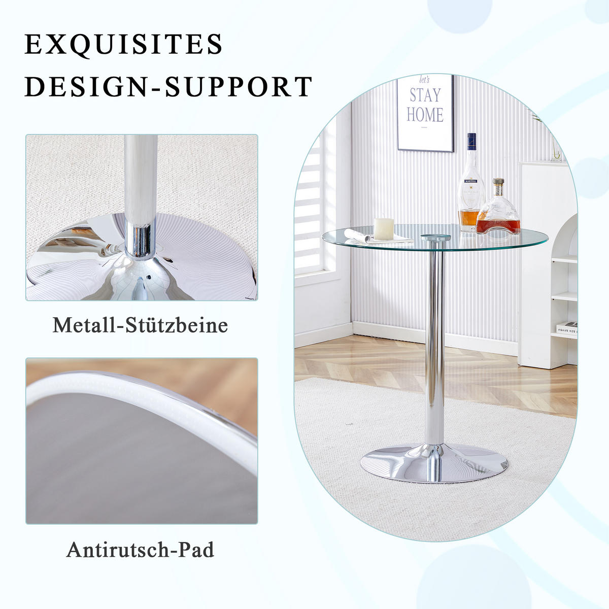 BARTISCH Ø 89 cm in Glas & Silber - Transparent, Glas (89/89/92cm) - Urban Meuble