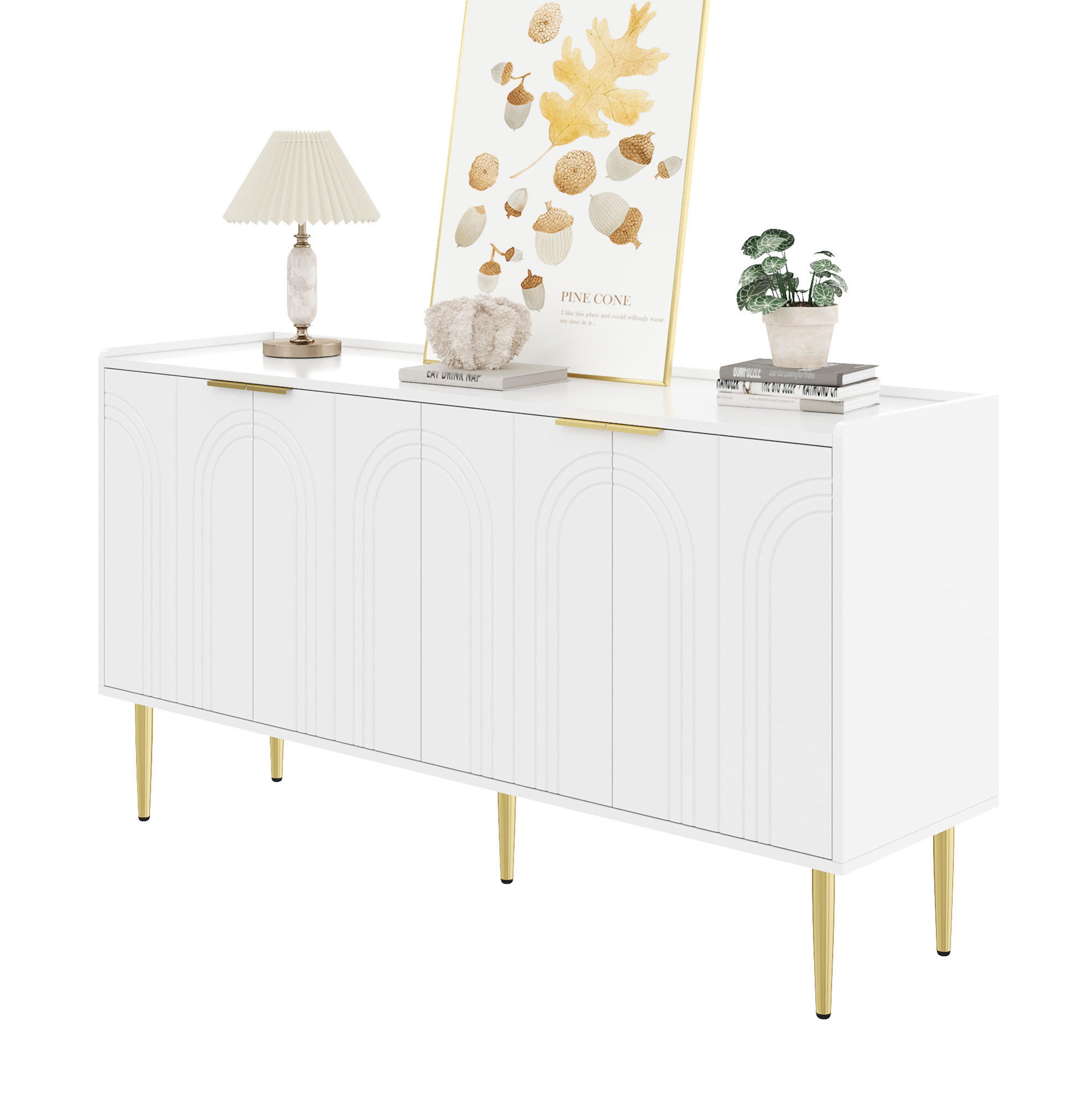 KOMMODE 140/38/75 cm aus MDF mit 4 Türen und verstellbaren Einlegeböden Weiß - Weiß, Holzwerkstoff (140/75/38cm) - Modenvie
