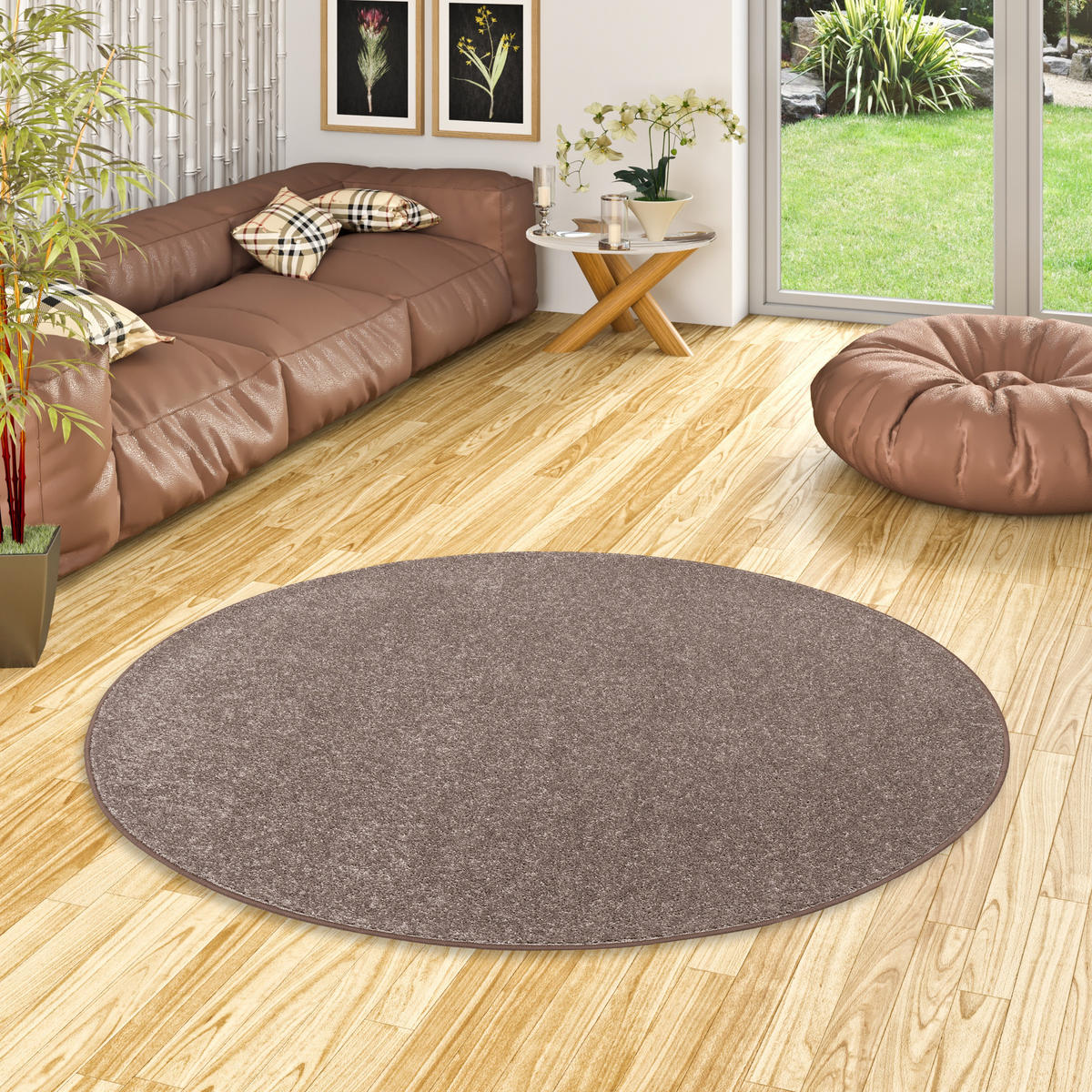 HOCHFLOR VELOURS TEPPICH COTTAGE RUND - Taupe, Textil (100/100cm) - Snapstyle