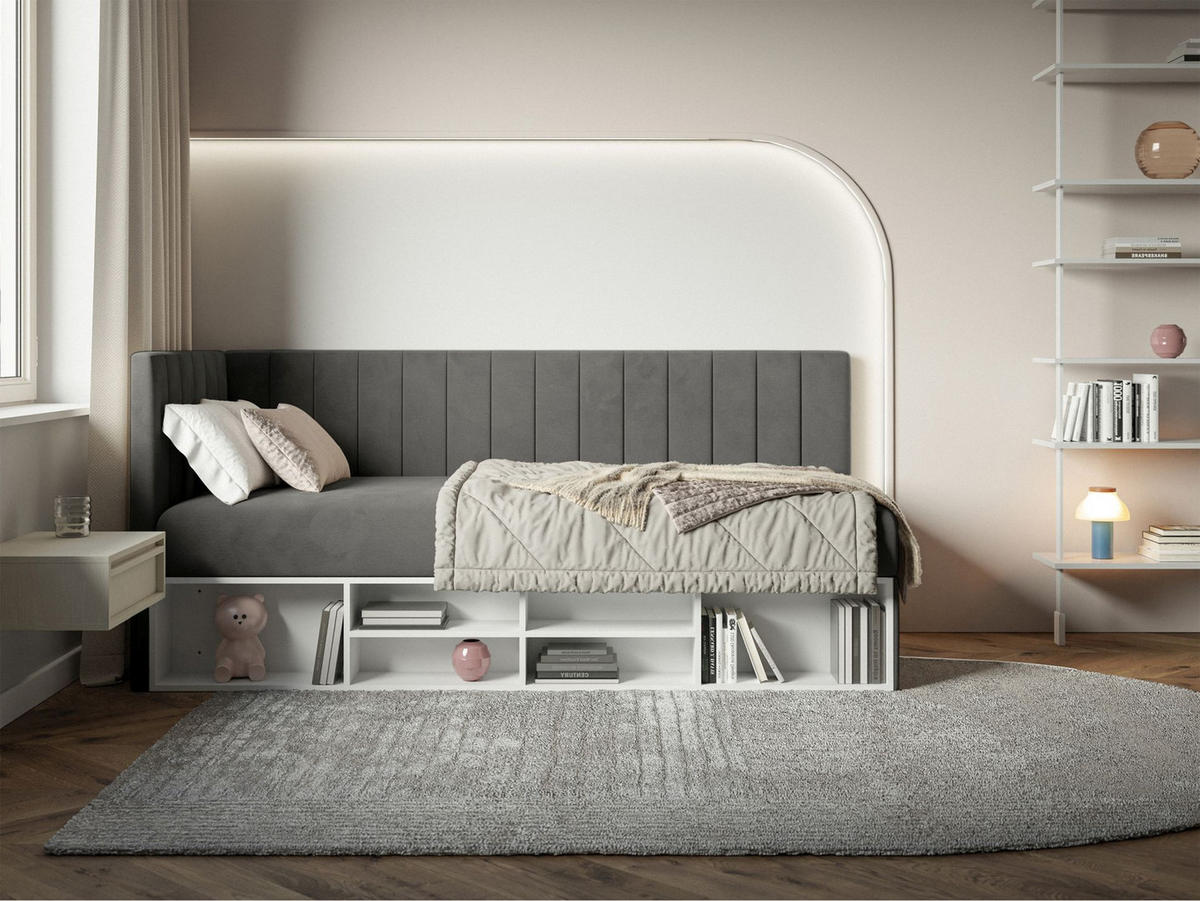 JUGENDBETT Ventrio Dunkelgrau Easy-Clean-Samtbezug 90x200 cm - Dunkelgrau, Kunststoff/Textil (90/200cm) - Selsey