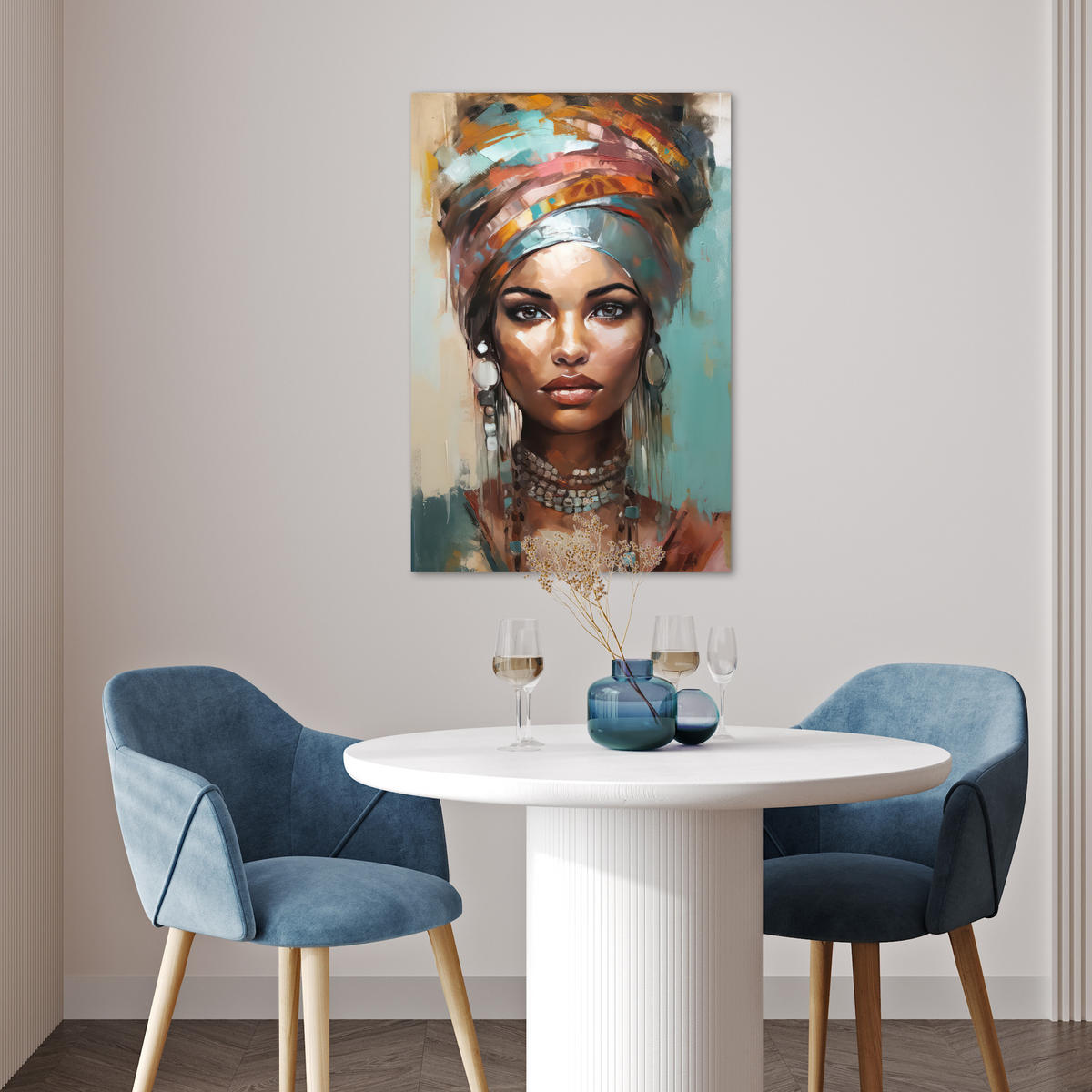 POSTER Frau - Kunst - Schmuck - Porträt 40x60 cm - Blaugrau, Papier (40/60/0.1cm) - MuchoWow