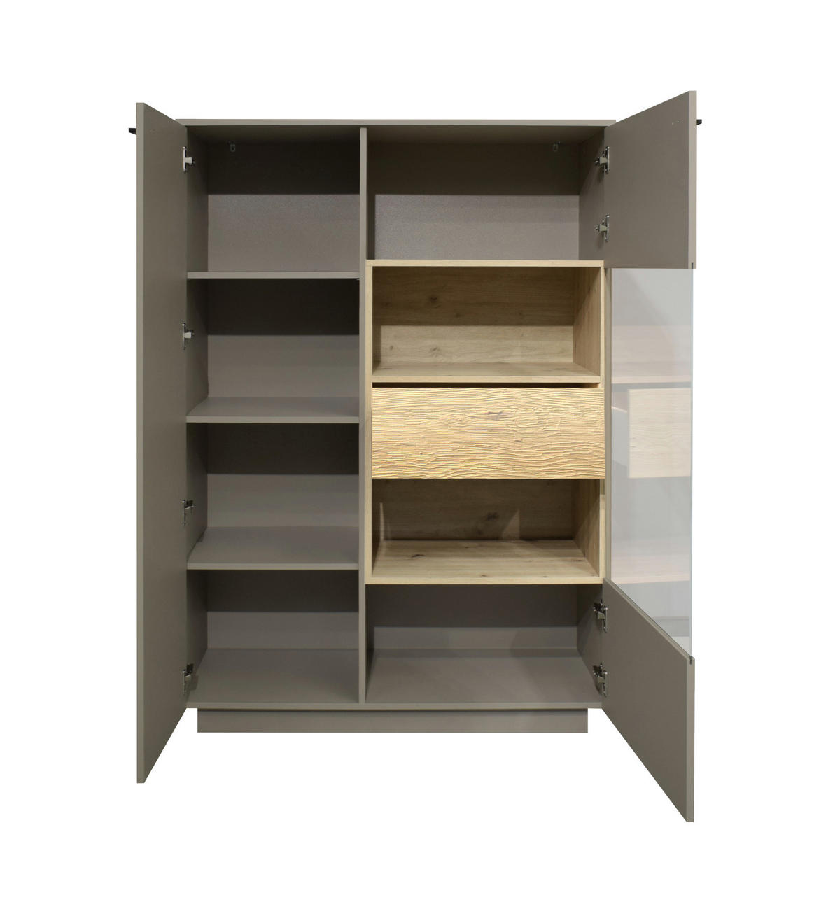 HIGHBOARD Lino Taupe matt und Eiche massiv - Grau, Holzwerkstoff (103/151/45cm)
