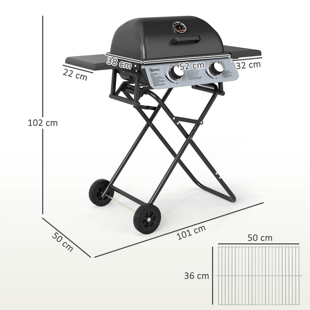 GASGRILL DE-18619 Schwarz - Schwarz, Metall (50/102/101cm) - ComfortXL