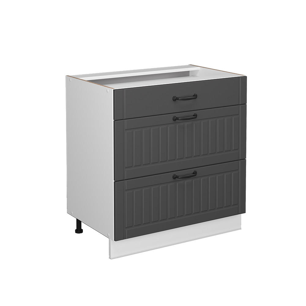 KÜCHENUNTERSCHRANK Fame-Line Anthrazit Landhaus 80 cm mit 3 Schubladen ohne AP - Anthrazit/Weiß, Holzwerkstoff (80/82/51.6cm) - Vicco