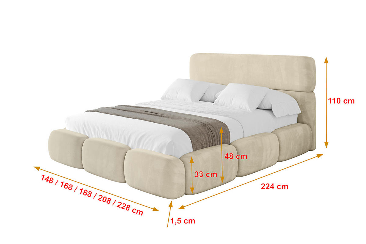 POLSTERBETT mit Bettkasten und Lattenrost, Boxbett ohne Matratze - ELVA 200x200 Beige - Ecru, Holzwerkstoff/Textil (200/200cm) - ALTDECOR
