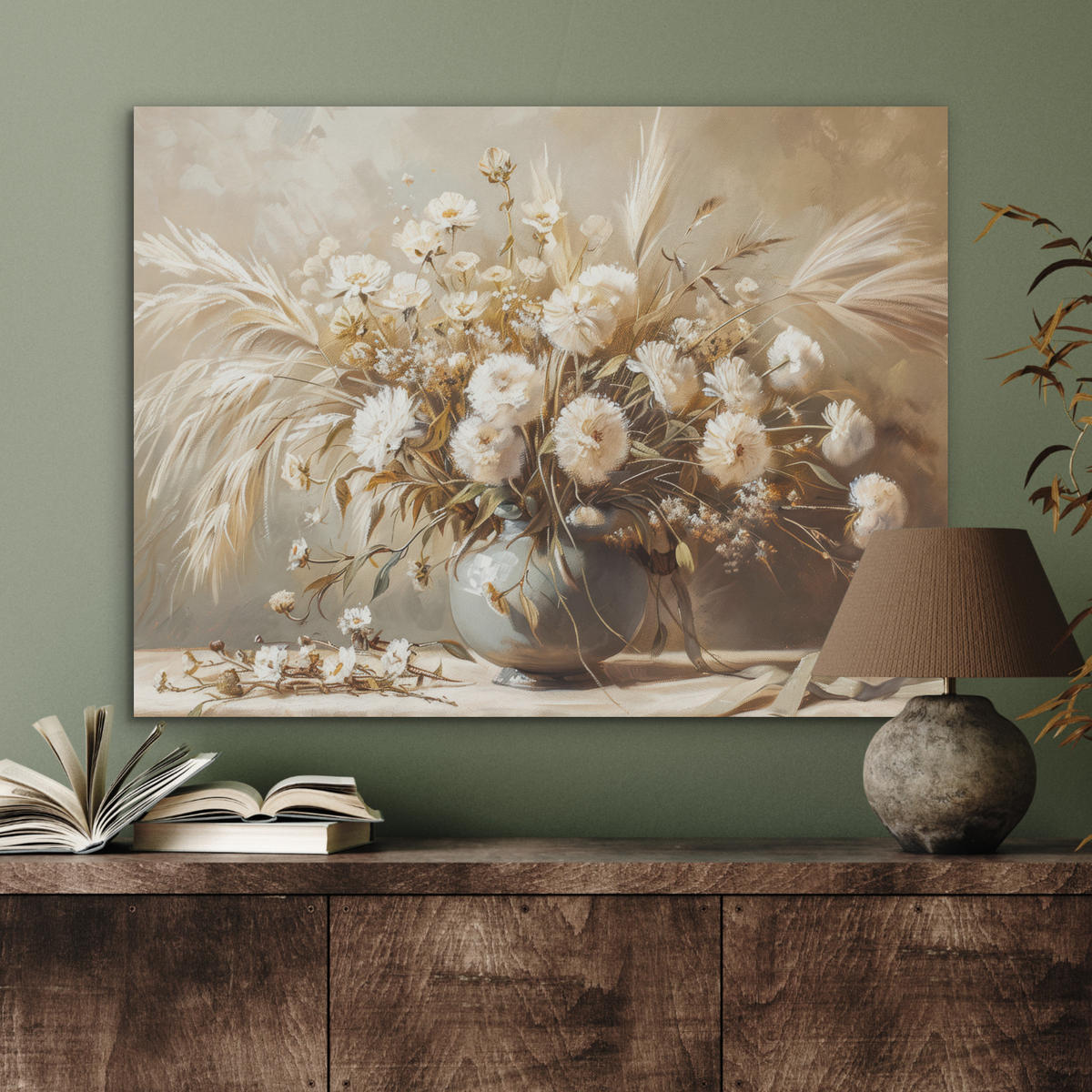 AKUSTIKPANEEL Blumen - Vase - Stilleben - Beige 80x60 cm - Creme, Textil (80/0.9/60cm) - MuchoWow