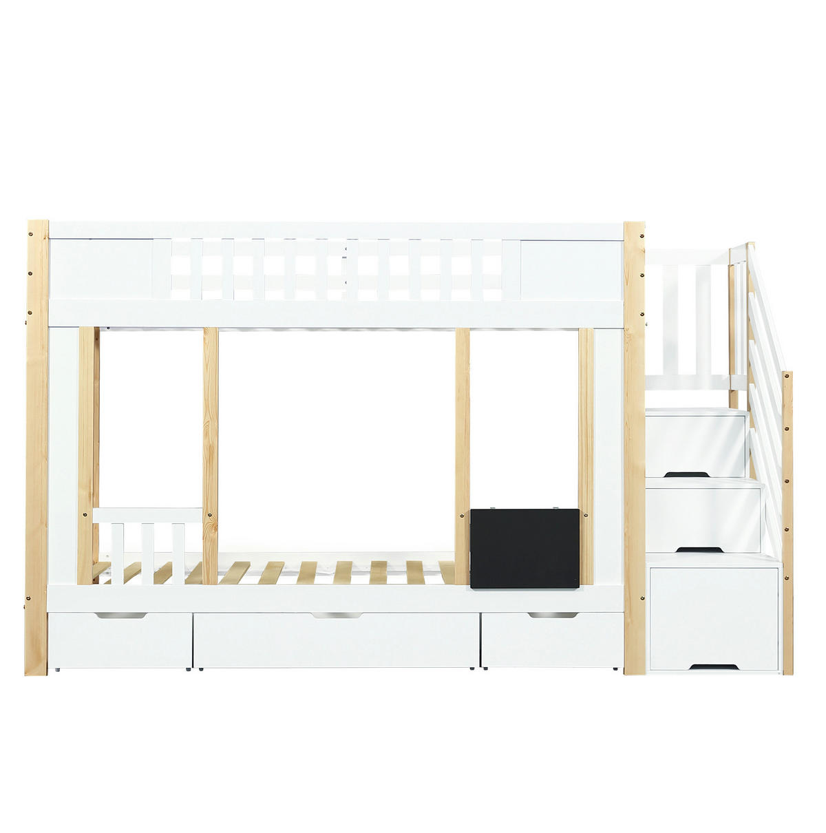 ETAGENBETT 90/200 cm in Weiß/Natur mit Treppenschrank und 3 Schubladen - Weiß, Holzwerkstoff (90/200cm) - Flora Grace
