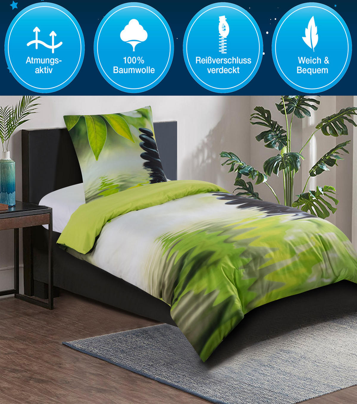 BETTWÄSCHE 2-teilig Harmony - Grün, Naturmaterialien (135/200cm) - Sanilo