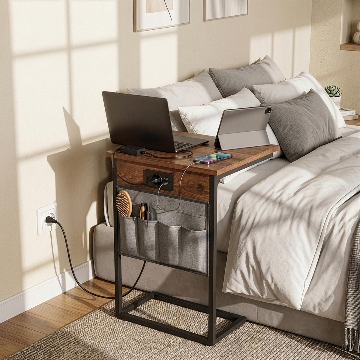 ODKLÁDACÍ stůl - hnědá, kov/kompozitní dřevo (30.5/40.5/84cm) - Relaxdays