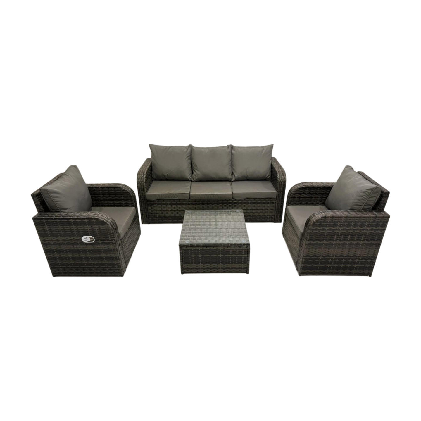 GARTENMÖBELGARNITUR mit KISSEN Polyrattan Dunkelgrau 5-Sitzer - Dunkelgrau/Grau, Glas/Kunststoff - Fimous