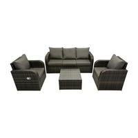 GARTENMÖBELGARNITUR mit KISSEN Polyrattan Dunkelgrau 5-Sitzer - Dunkelgrau/Grau, Glas/Kunststoff - Fimous