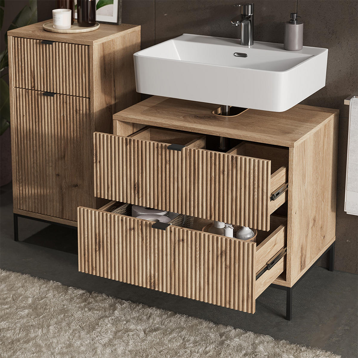 BADMÖBEL-SET Eliza Viking Oak 4 Teile - Eichefarben, Holzwerkstoff (70/63/45.1cm) - Vicco