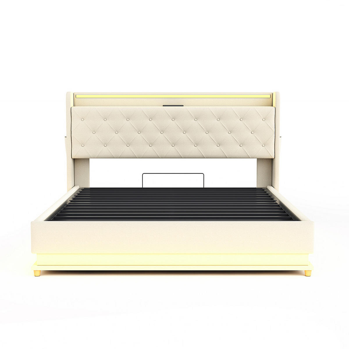 POLSTERBETT 160x200cm, mit USB-Ladeanschluss, Leinen , Beige - Beige, Textil/Metall (160/200cm) - KOMHTOM