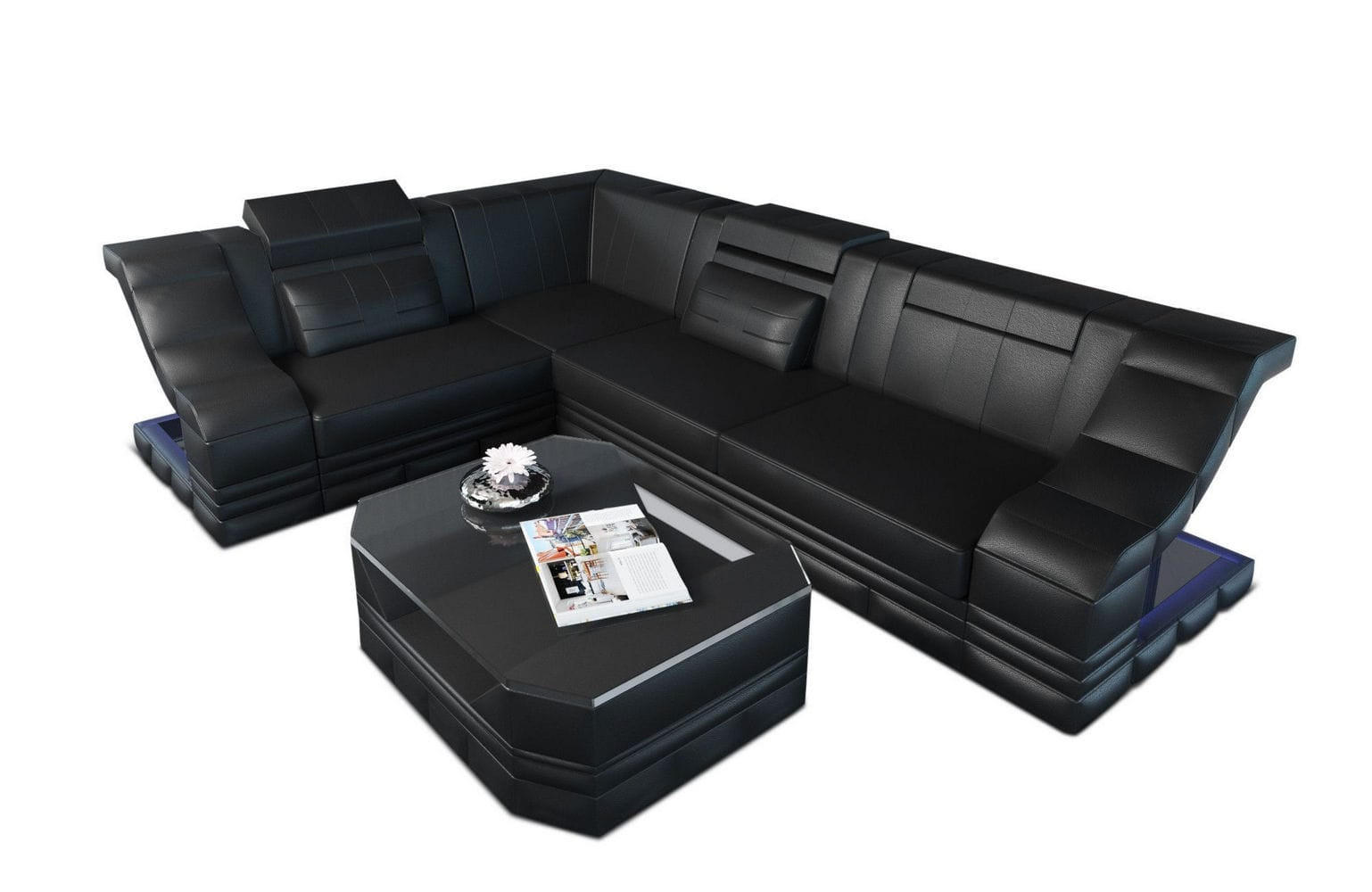 COUCH Bianchi Schwarz Echtleder - Schwarz, Leder (271/196cm)