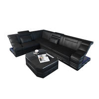 COUCH Bianchi Schwarz Echtleder - Schwarz, Leder (271/196cm)