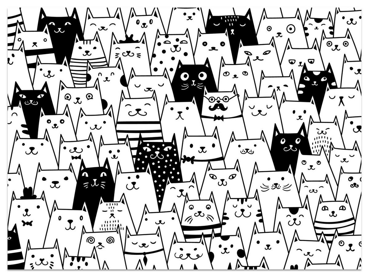 FOTOTAPETE für Kinderzimmer Schwarze Weiße Comic Katzen 350x256 - Schwarz/Weiß, Papier (350/256cm) - Muralo