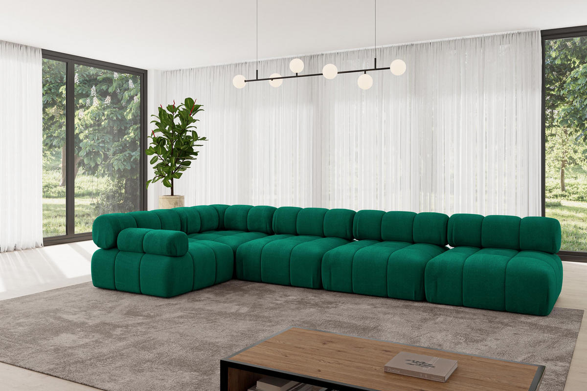 ECKSOFA modulares Sofa Mende-L3 - 380x190x70 cm Dunkelgrün Velours - Dunkelgrün, Holzwerkstoff/Textil (380/190cm) - ALTDECOR