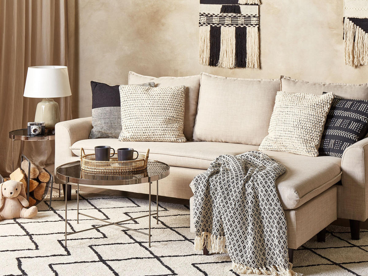 DEKOKISSEN 2er-Set Beige 45/45 cm Howea - Beige, Naturmaterialen/Textil (45/45cm) - Beliani