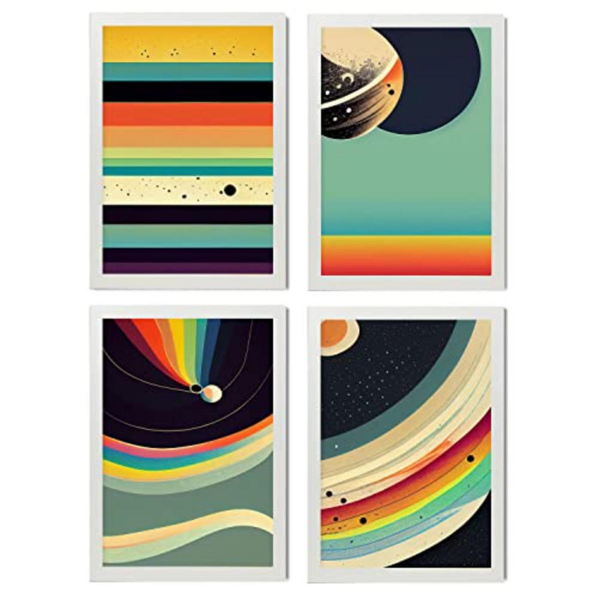 POSTER Set mit 4 Abstrakt Kugel Moderne Galaxien A3 Weißer Rahmen - Weiß, Papier (29.7/3cm) - Nacnic