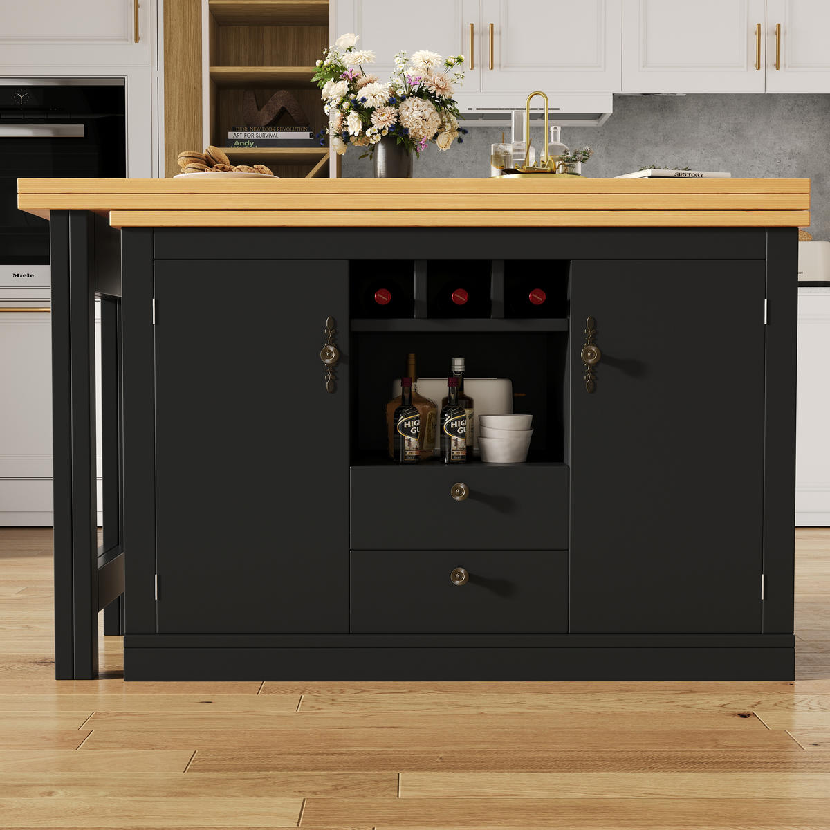 BARTISCH 120-180/40/76 cm mit Stauraum und drehbarer Ausziehfunktion - Schwarz, Holzwerkstoff (40/180/76cm) - BEAOK