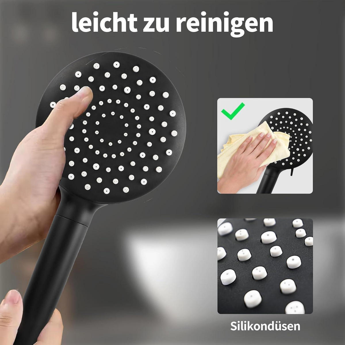 DUSCHKOPF mit Schlauch 7 Jet Funktionen Schwarz - Schwarz, Kunststoff (11.5/12.7/27cm)