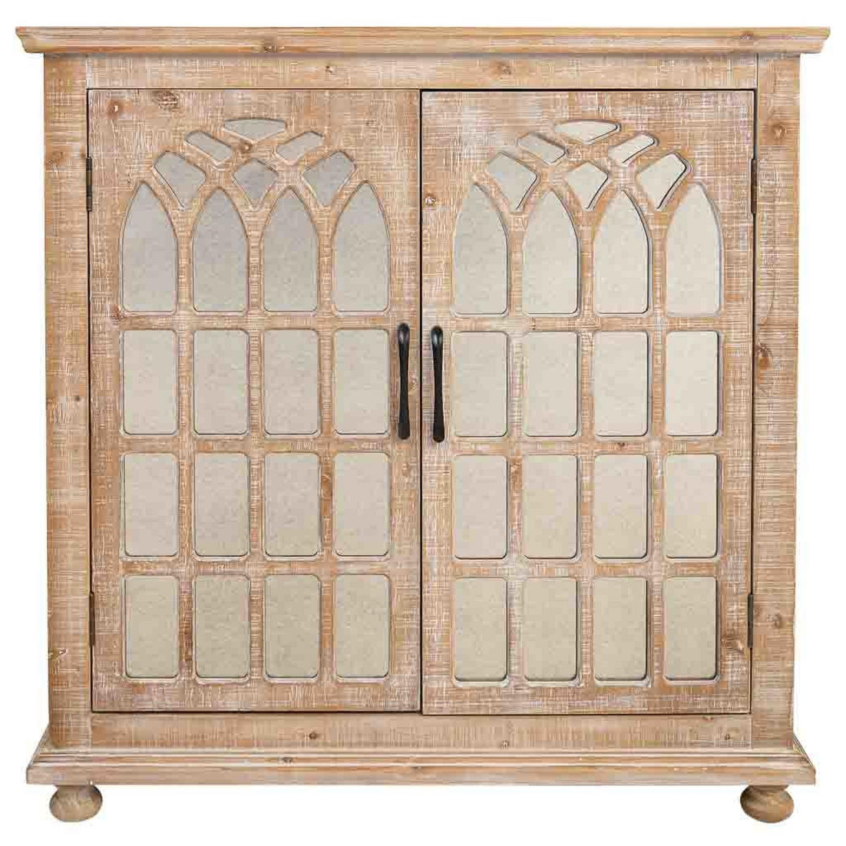 SIDEBOARD aus Holz und Glas mit 2 Türen 90x38x85 - Beige, Holz (90/85/38cm) - Wanderlust