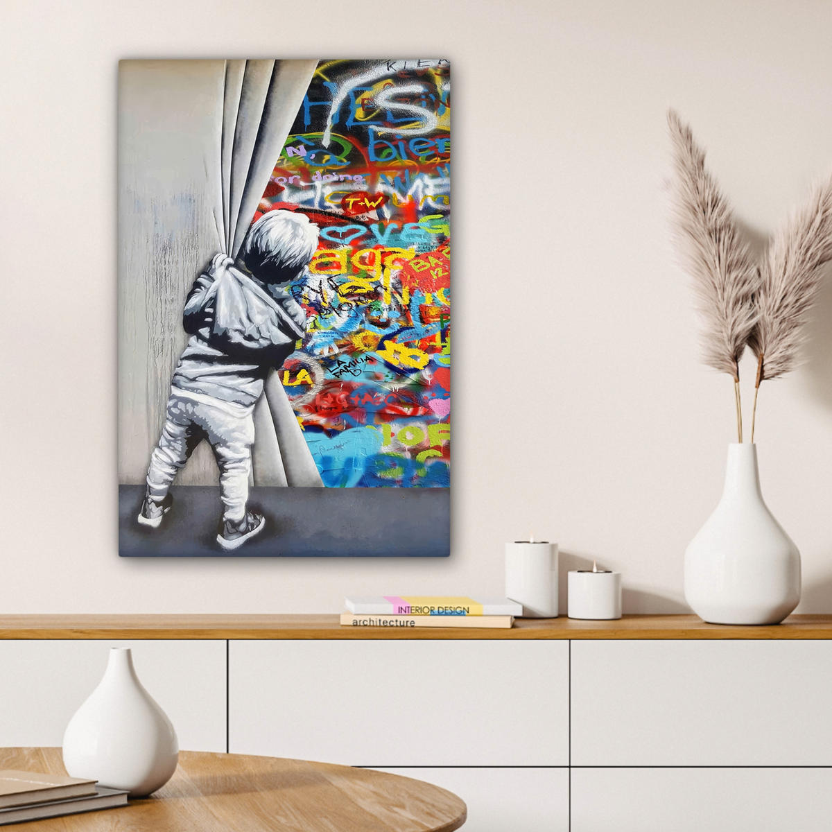 LEINWANDBILD Graffiti - Junge - Ilussie - Straßenkunst Wanddeko 40x60 cm - Hellgrau, Textil (40/60cm) - MuchoWow