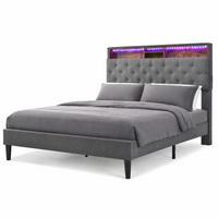 ČALOUNĚNÁ POSTEL 140/200 cm v šedé barvě s úložným čelem, LED osvětlením a matrací - šedá, kov/kompozitní dřevo (140/200cm) - CHICFURN