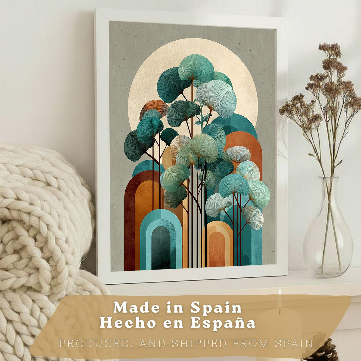 PLAKAT Sada 3 Abstrakt Tyrkys A3 Bílý rám - bílá, papír (29.7/1/42cm) - Nacnic